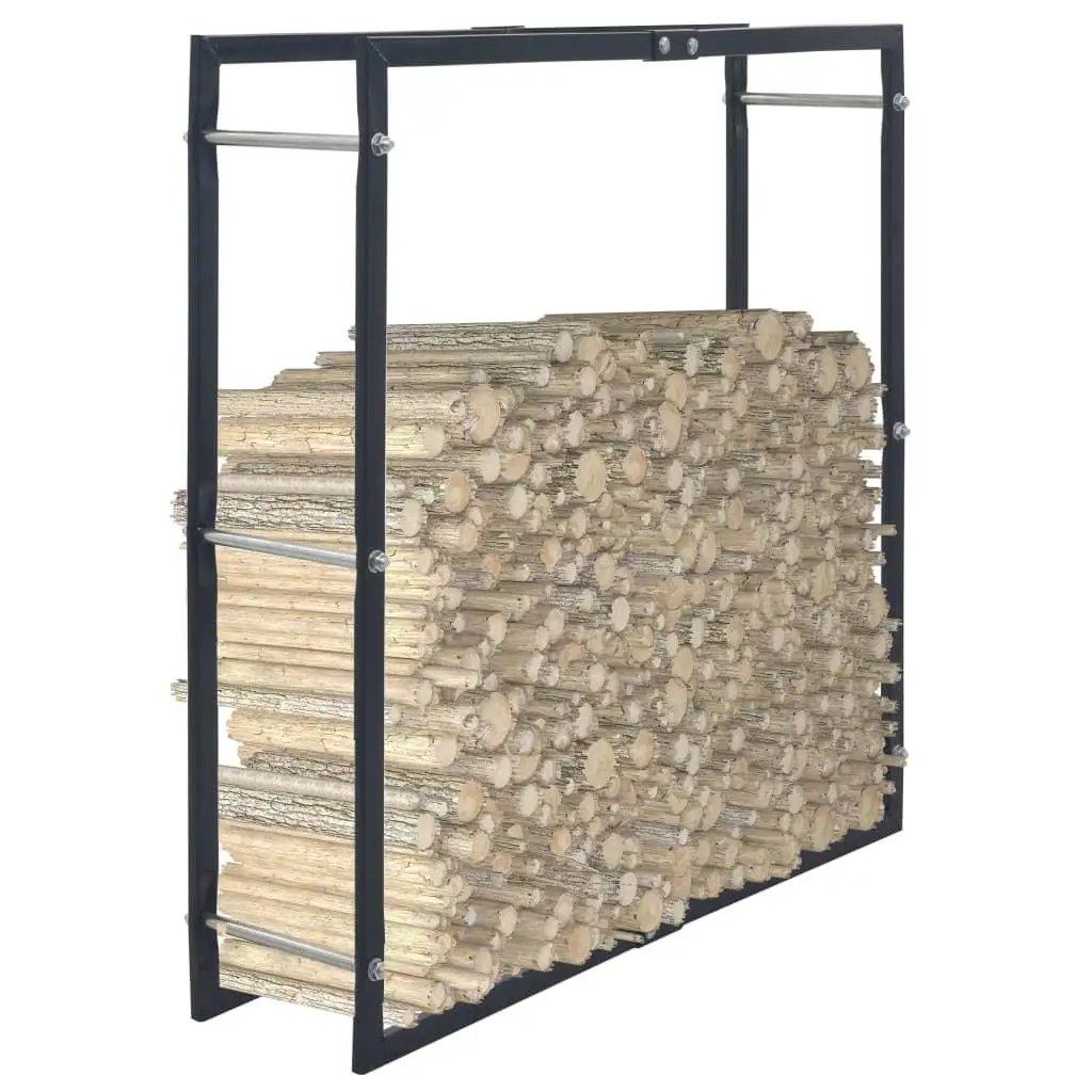 Heavy-Duty Black Steel Firewood Rack 39.4” x 9.8” x 39.4” – Durable Wood Storage Solution