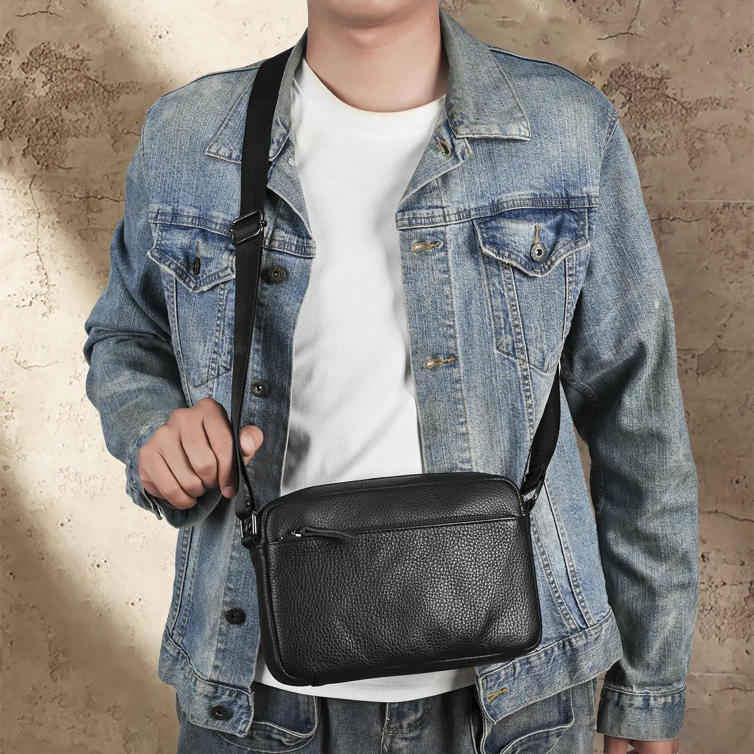 Genuine Leather Bag Men Women Top Grain Cowhide Shoulder Bag Casual Versatile Crossbody Bag