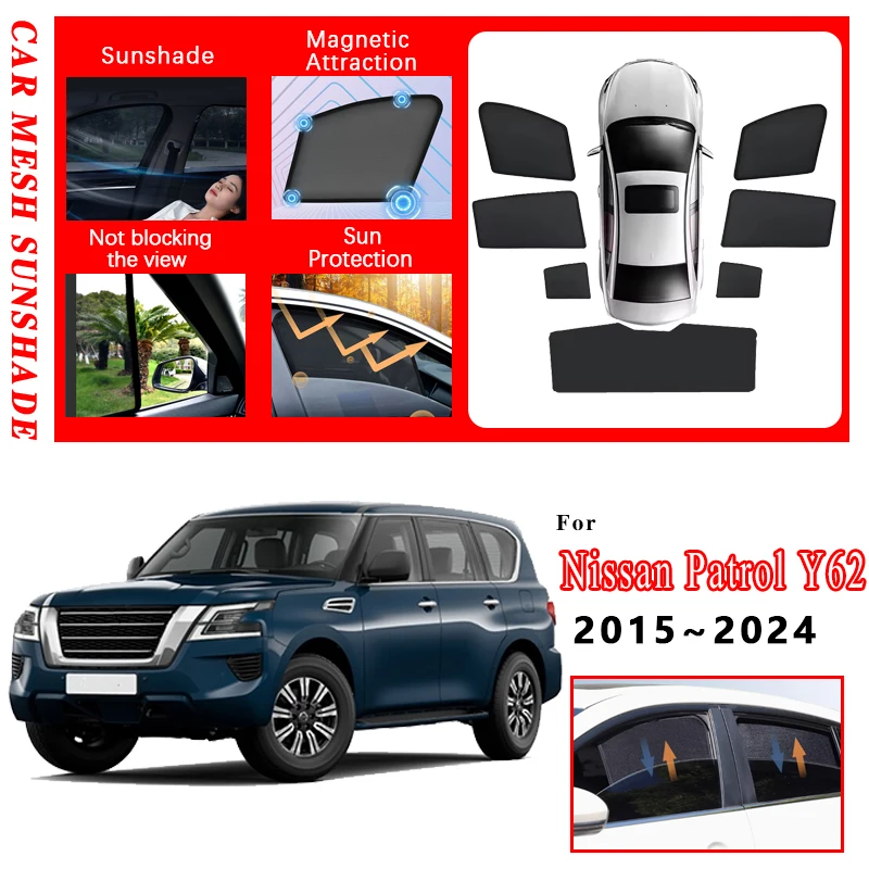 

Mesh Sunshades For Nissan Patrol Y62 Accessories 2015~2024 Nismo Sun Protection Heat Insulation Magnetic Window Privacy Shades