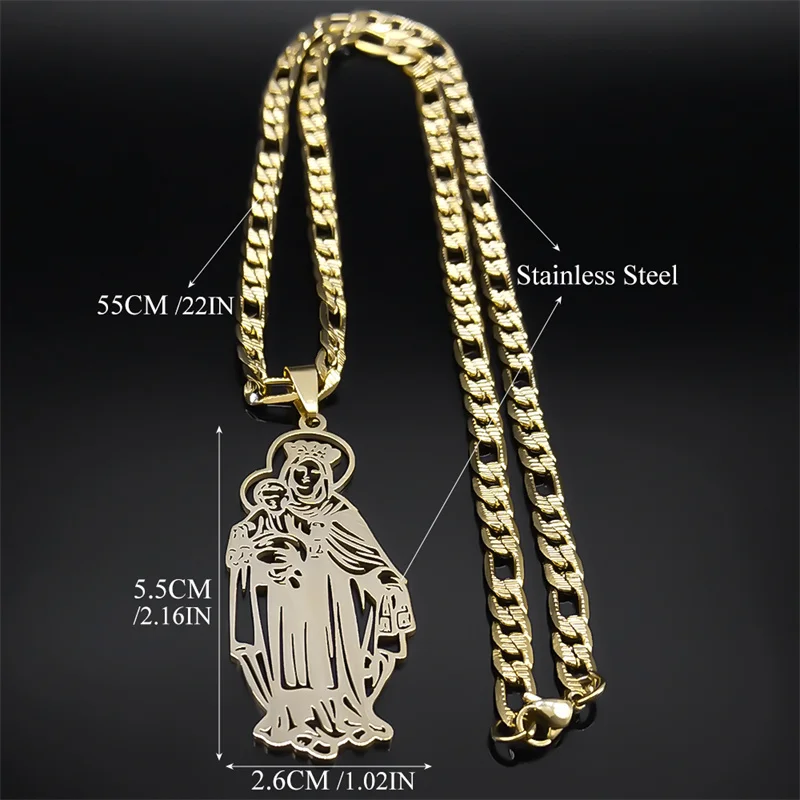 Virgin Mary and Baby Medal Hollow Necklace for Men Women OUR LADY Religious Pendant Stainless Steel Gold Color Necklaces Jewelry