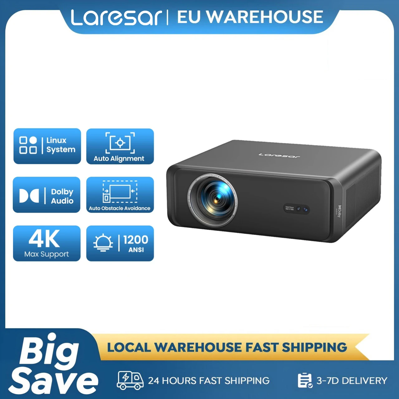

Lareser A1 Projector 4K 1200ANSI Official Netflix Linux Native 1080P Auto Focus/Keystone Dolby Audio WiFi6 BT5.2 Home Theater