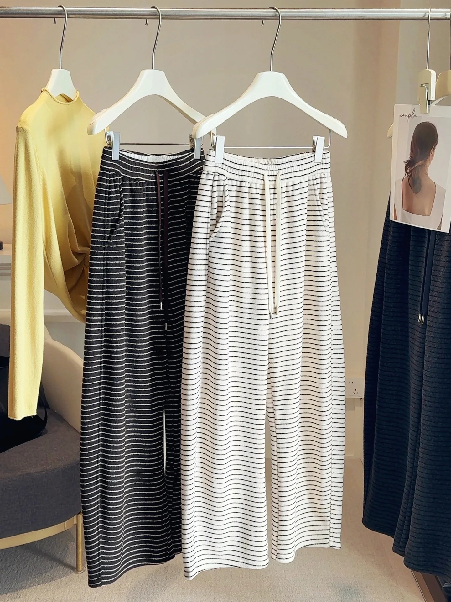 

Retro High Waist Striped Straight Leg Pants Women's Autumn Winter Loose Slimming Drapey Wide Leg Casual Pants