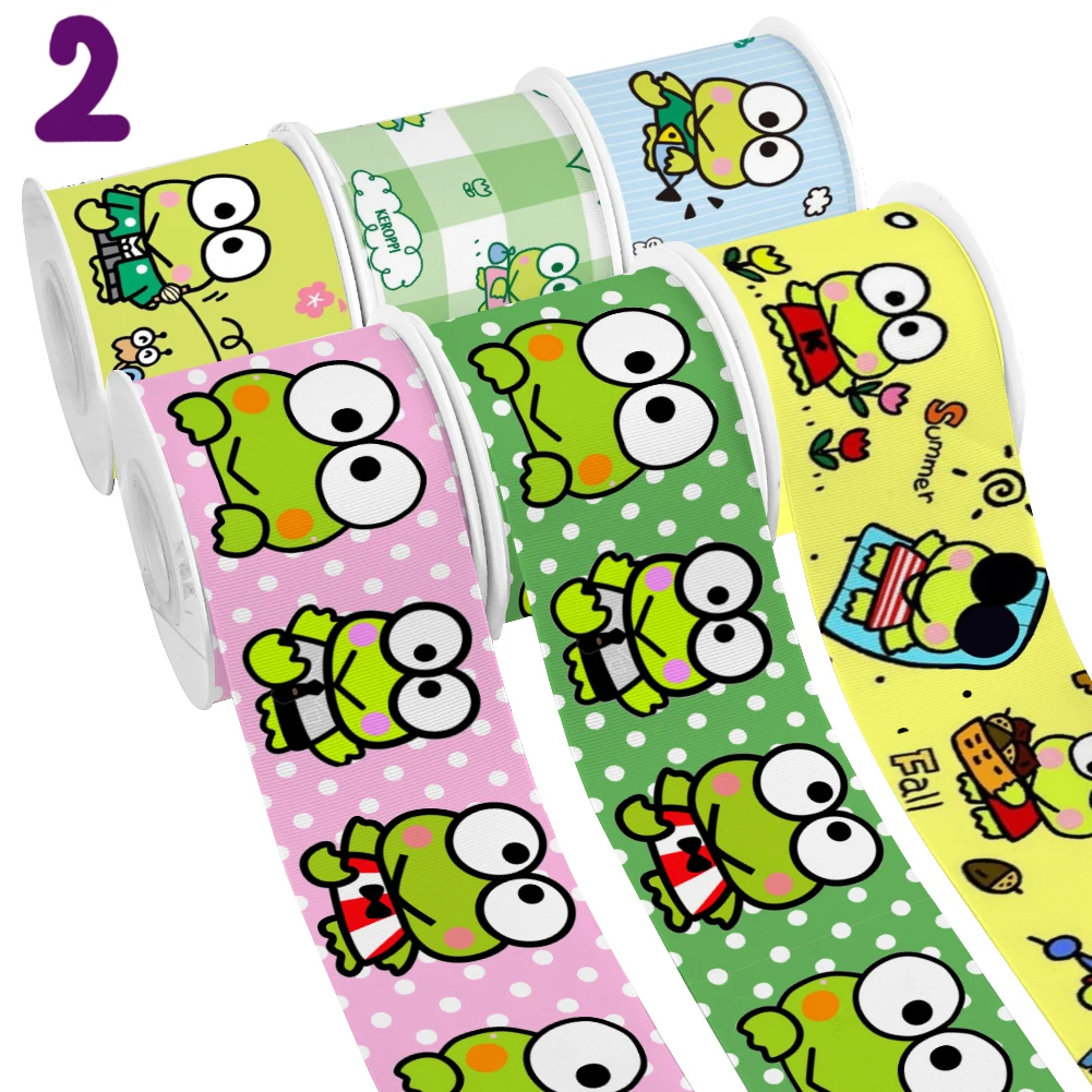 Japanese Cartoon Big Eye Kero Kero Keroppi Design Printed Grosgrain Satin Ribbon for Gift Wrapping Hair Bow 50 Yards