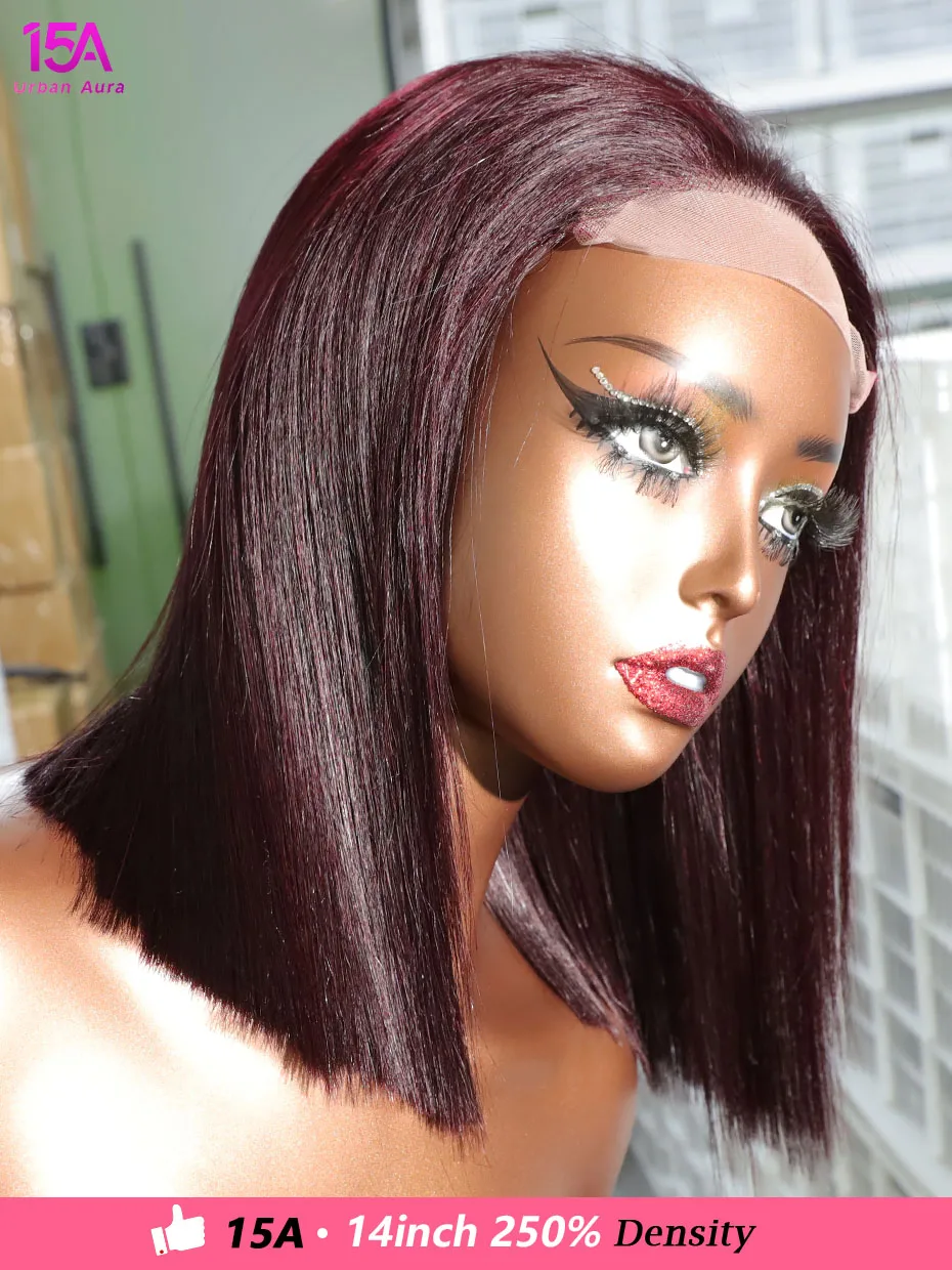 

5x5 2x6 99J Bob Glueless Wig Ready To Wear 250 Density Double Drawn Raw Vietnamese Colored Wig 100% Human Hair Wig 12 14 16 inch