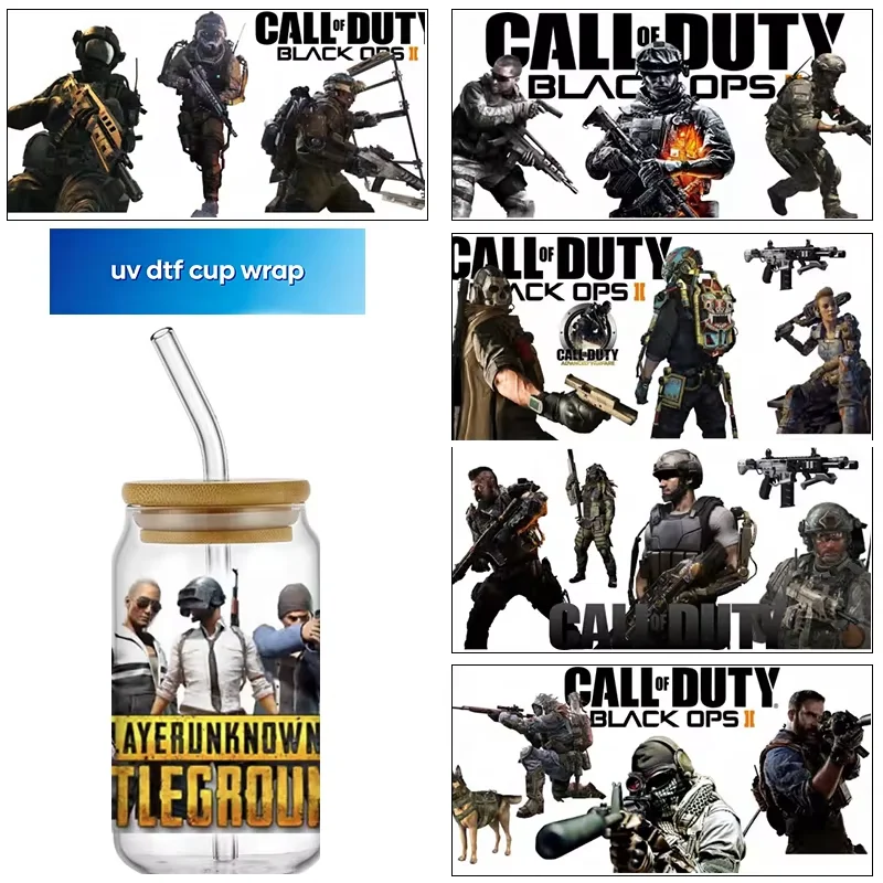 popular Shooting Game series 16oz UV DTF cup Wraps Transfer Sticker DIY For Libbey Glass Cup Waterproof Wrap Transfers Decals
