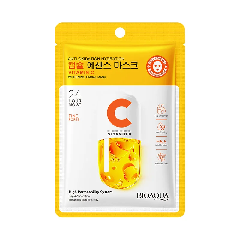 

10pcs Vitamin C Face Mask Moisturizing Hydrating Whitening Brightening Firming Facial Mask Face Skin Care Products Beauty Health