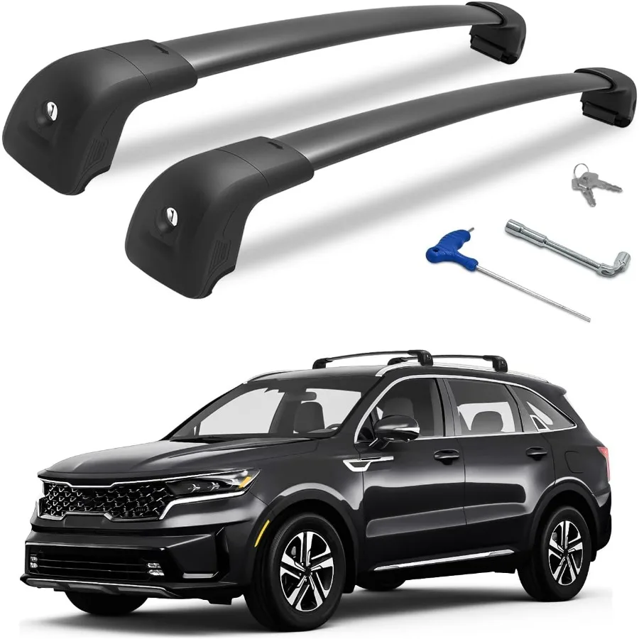 

Сверхмощные запираемые алюминиевые поперечины на крышу с заподлицовыми рейками для грузоподъемности 300 фунтов, совместимые с Kia Sorento и Sor