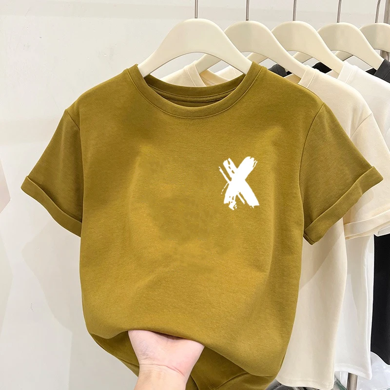 تي شيرت نسائي جديد من القطن الخالص بأكمام قصيرة لعام 2023 بعرض الكتف ومقاس منتظم للصيف عصري متعدد الاستخدامات برقبة مستديرة #2