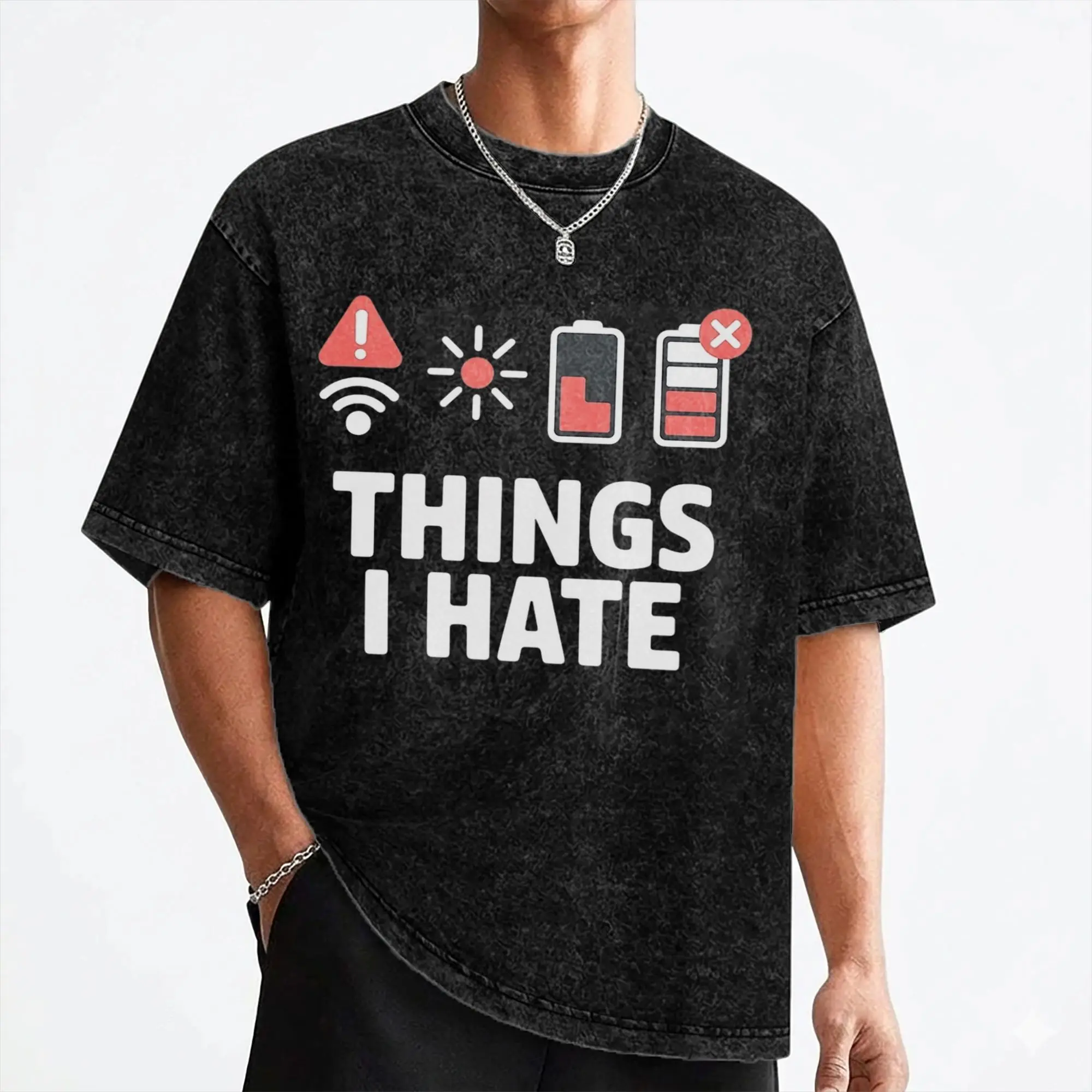 Washed T Shirt Things I Hate Programmer Gamer Computer Nerd Gift Hip Hop Vintage T-Shirts High Street Streetwear Tees for Men