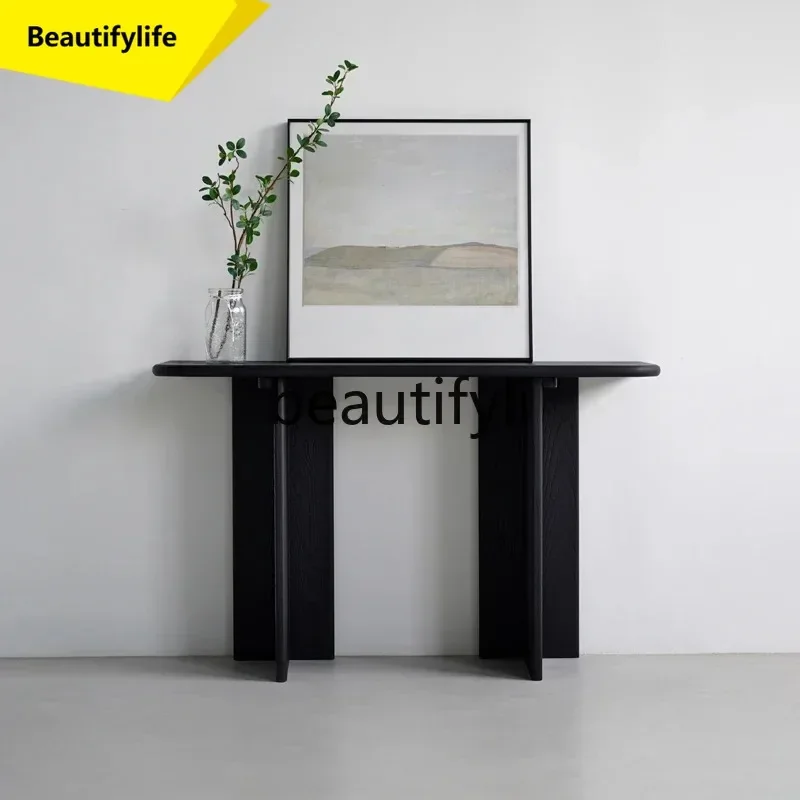 TTT TTT Carbonized black ash wood entrance table against the wall, narrow table, solid wood strip case, entrance entrance table
