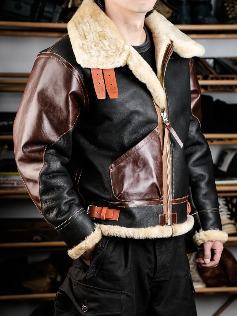 B3 Fur Integrated Double Version Bomber Jacket Meiru Fleece Poland Oil Wax Tea Heart  Skin Flng Leather Coat