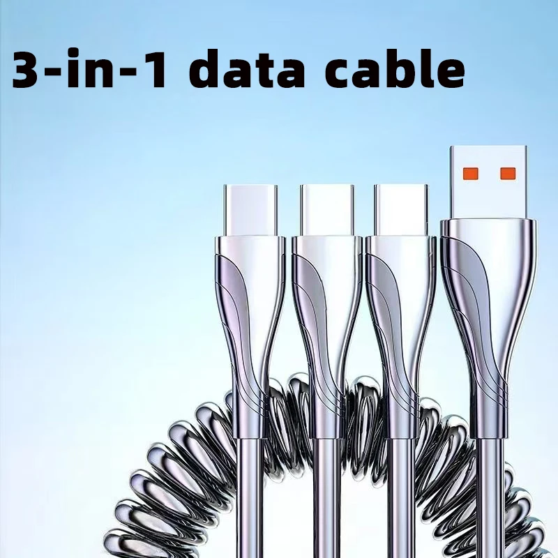 Three-in-one spring data cable Type-C mobile phone one-to-three charger cable