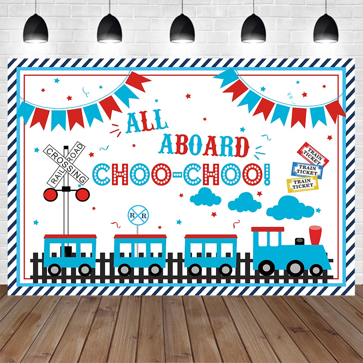 

Mocsicka Train Theme Boy One Birthday Backdrop Blue Choo Background Photography Customized Newborn Photobooth Banner Decoration