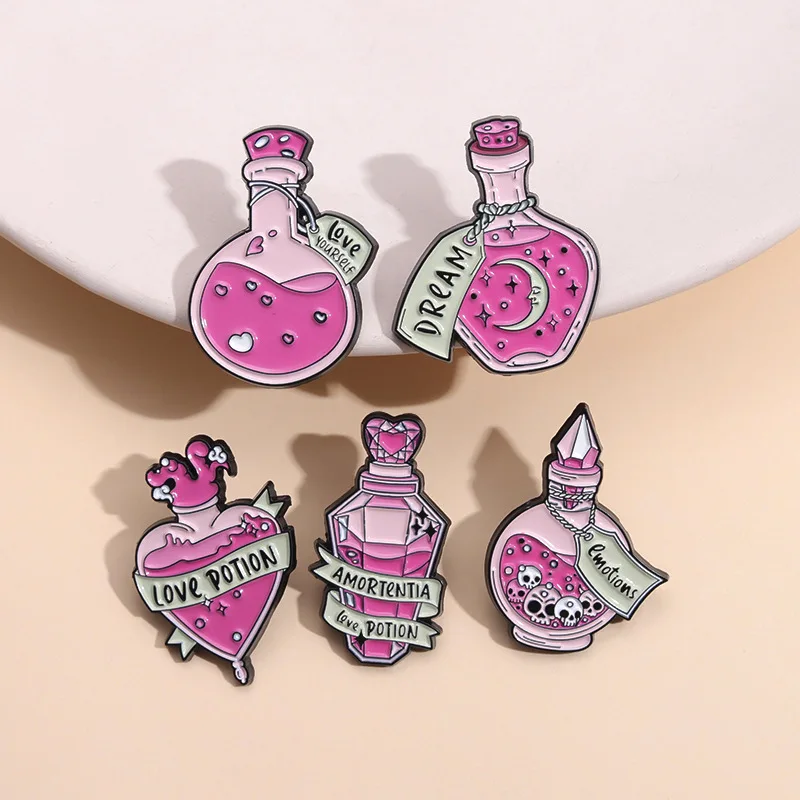 Creative Trendy Cartoon Magic Bottle Oil Drop Lapel Brooch Badge Pin Denim Bag Gift Men Women Fashion Jewelry Accessories