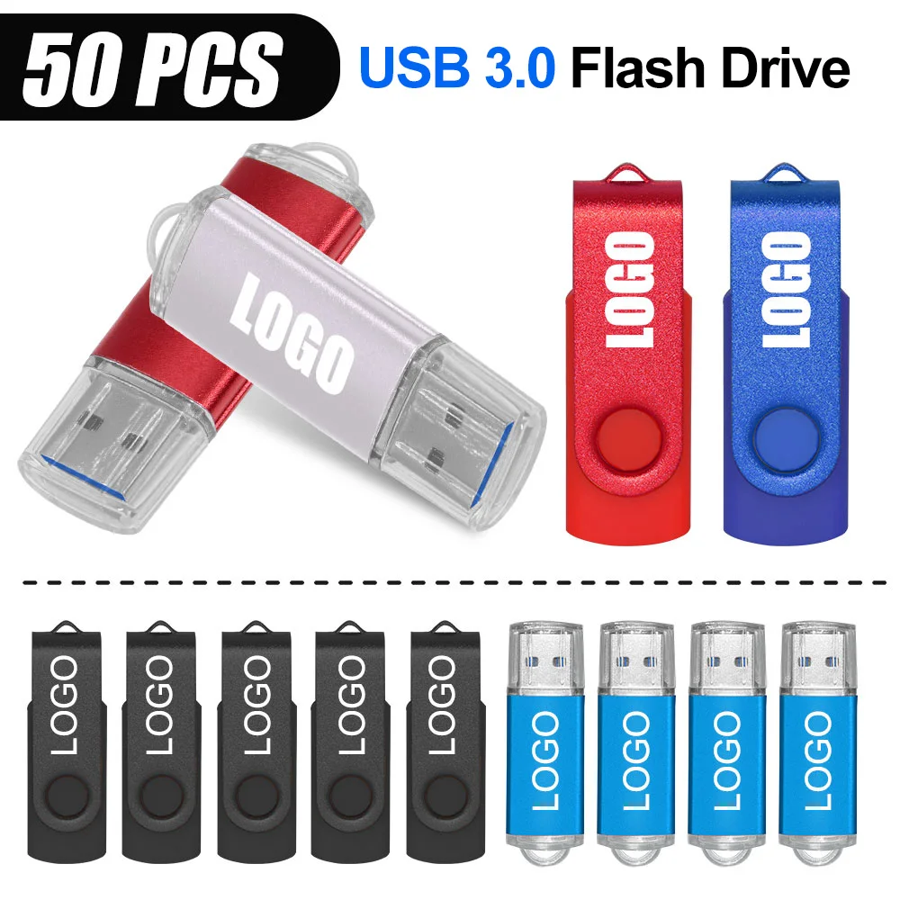 

50 шт. 3,0 USB-накопитель 64 ГБ, металлический флэш-накопитель, 8 ГБ, 16 ГБ, 32 ГБ, 128 ГБ, высокоскоростные USB-накопители 3,0 для компьютера