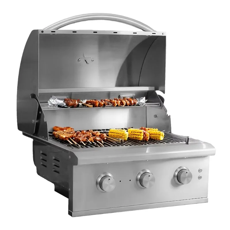 Modern Outdoor Kitchen Island Cart Built-in Barbecue Durable Stainless Steel