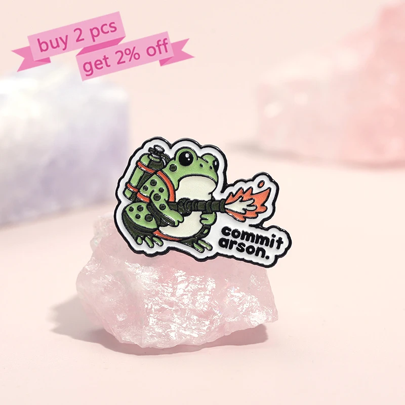 Frog Commit Arson Enamel Pins Custom Creative Interesting Brooches Lapel Badges Cartoon Animal Jewelry Gift for Friends