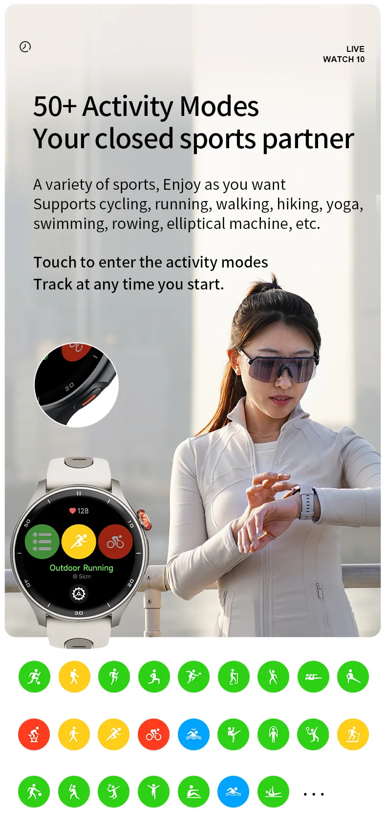 iGPSPORT LW10 1,43 Zoll AMOLED-Bildschirm Herzfrequenzüberwachung Bluetooth Anruf GPS Sport Fitness Blutsauerstoff zum Laufen Radfahren – Detail 8