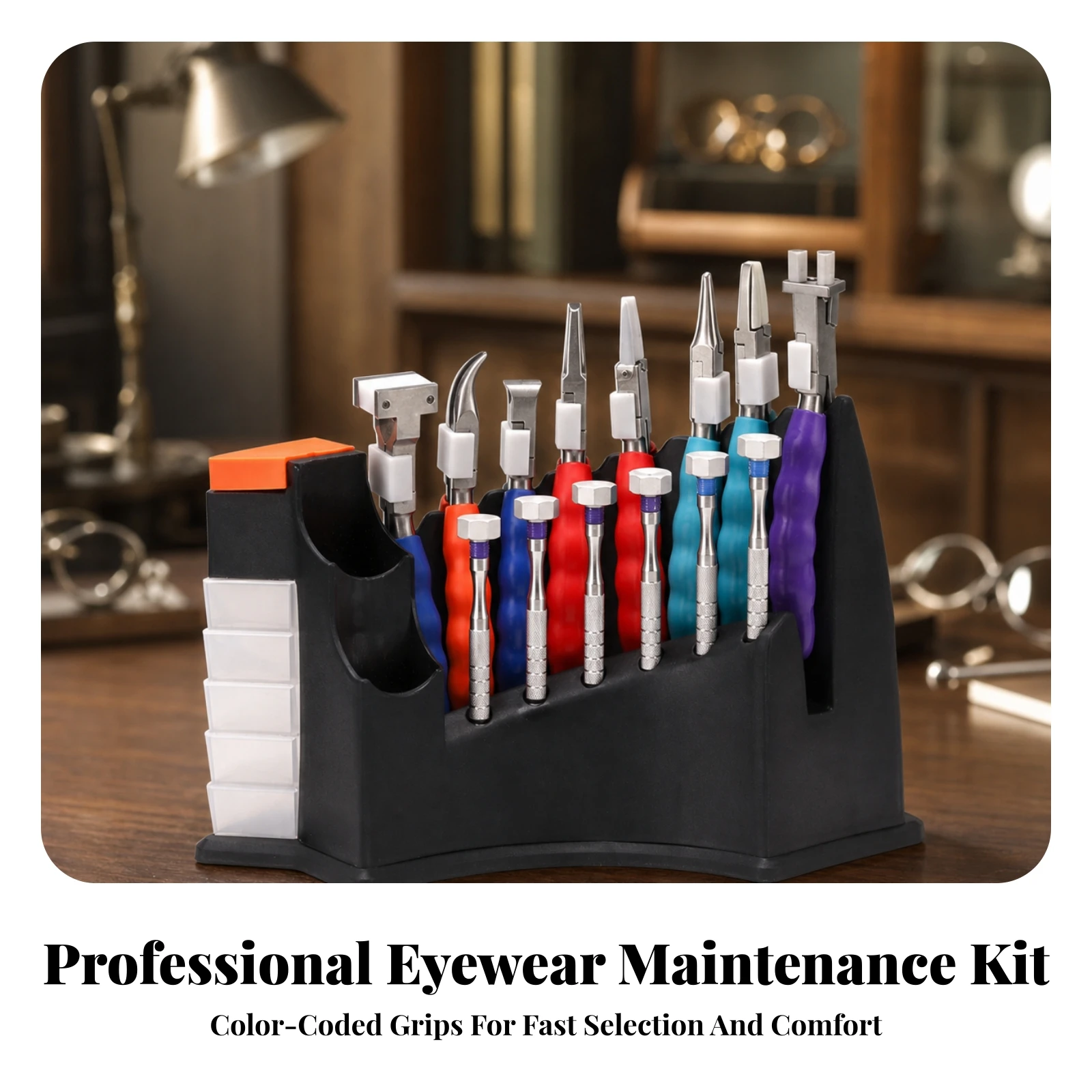 14 Pieces Eyeglass Adjustment Tools with Holder Professional Eyeglass Repair Tools Optical Tool Kit Complete for Opticians