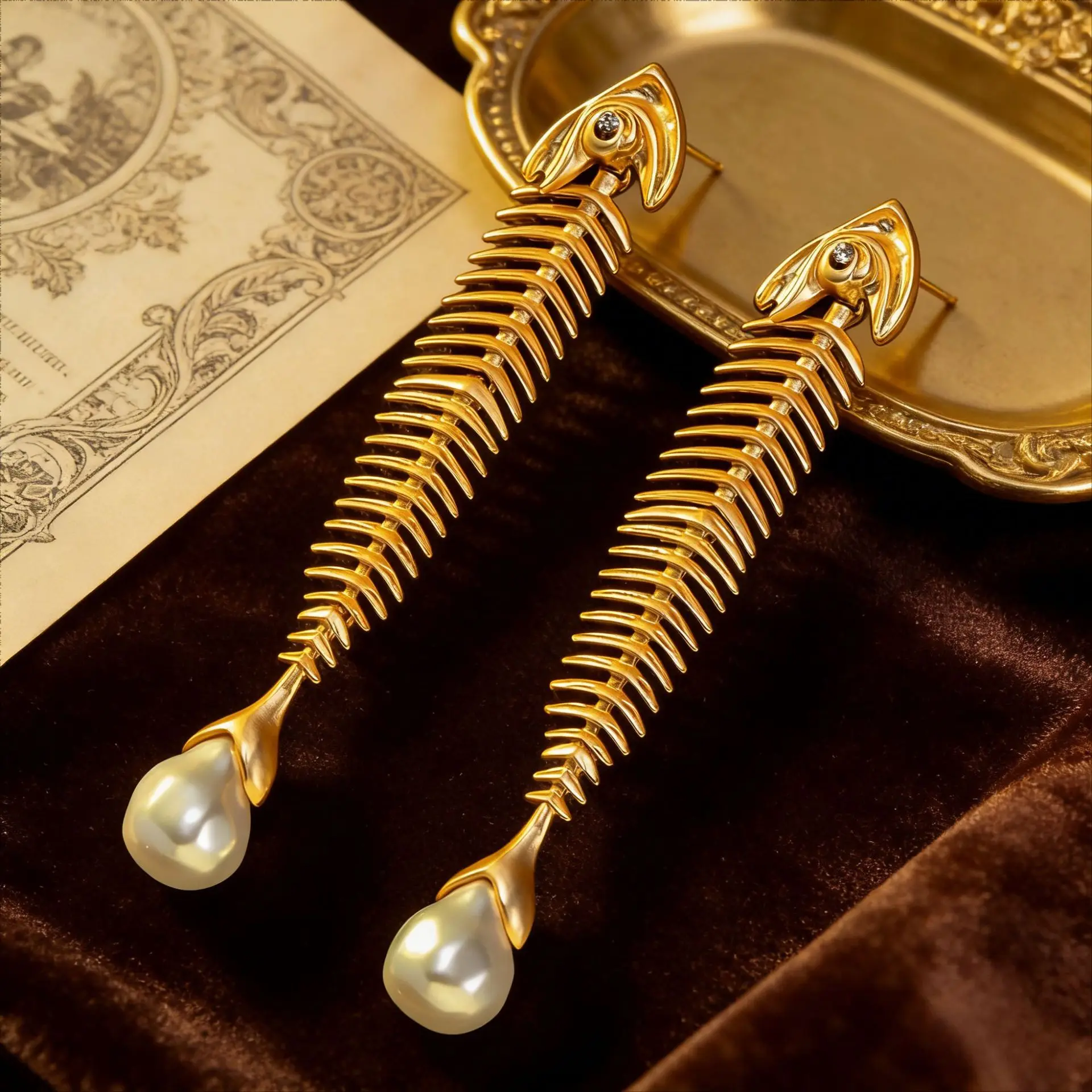 vintage fishbone pendants personalized retro Designable stud earrings pearl earrings