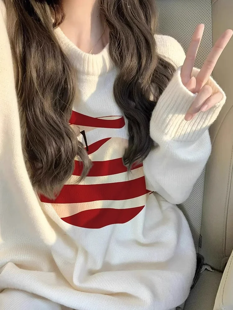 

Thiened круглый свитер Ne, женский осенне-зимний свободный повседневный внутренний свитер, верхняя одежда, вязаное верхнее пальто, милый японский слей