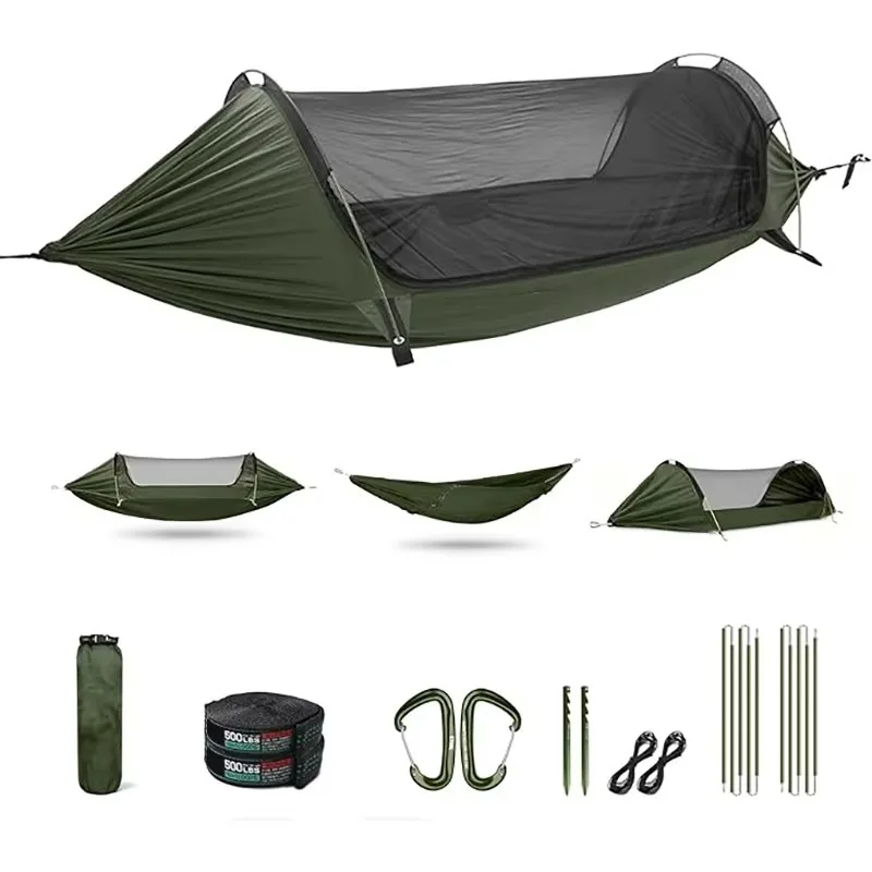 New Mosquito Net Sunshade Double Hammock Outdoor 3-in-1 Aluminum Pole Support Anti-Rollover Camping Swing Polyamide Material