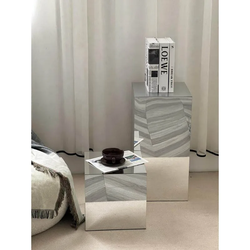 Acrylic Mirror Block Side Table, Kitchen Island Display Stand, Light Luxury Bedside Shelf for Home Modern Decor Furniture