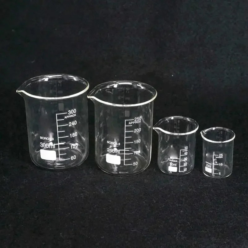 5 ml/10 ml/25 ml/50 ml/100 ml/150 ml/200 ml Borosilicaatglas Lage Vorm Beker Chemie Lab - afbeelding 2