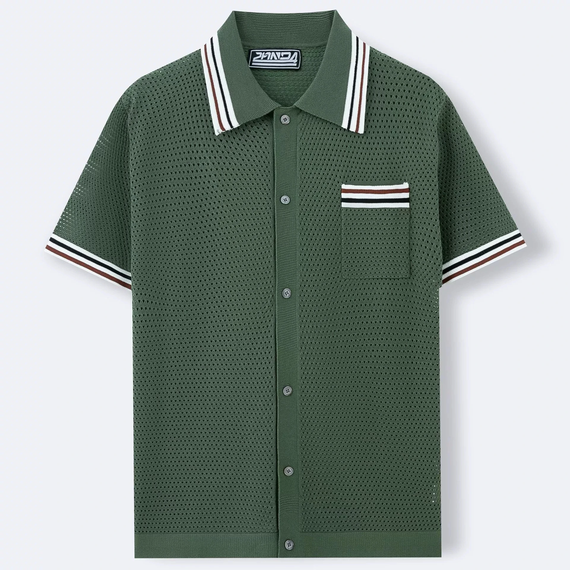 Men's clothing European and American summer luxury fashion new item hollowed out collar knitted cardigan casual polo shirt men's - Image 5