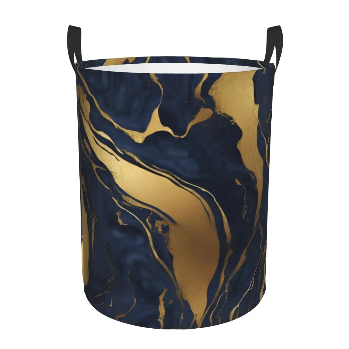 Custom Abstract Scandinavian Blue Gold Marble Swirls Laundry Hamper Large Clothes Storage Basket Toys Bin Organizer for Nursery