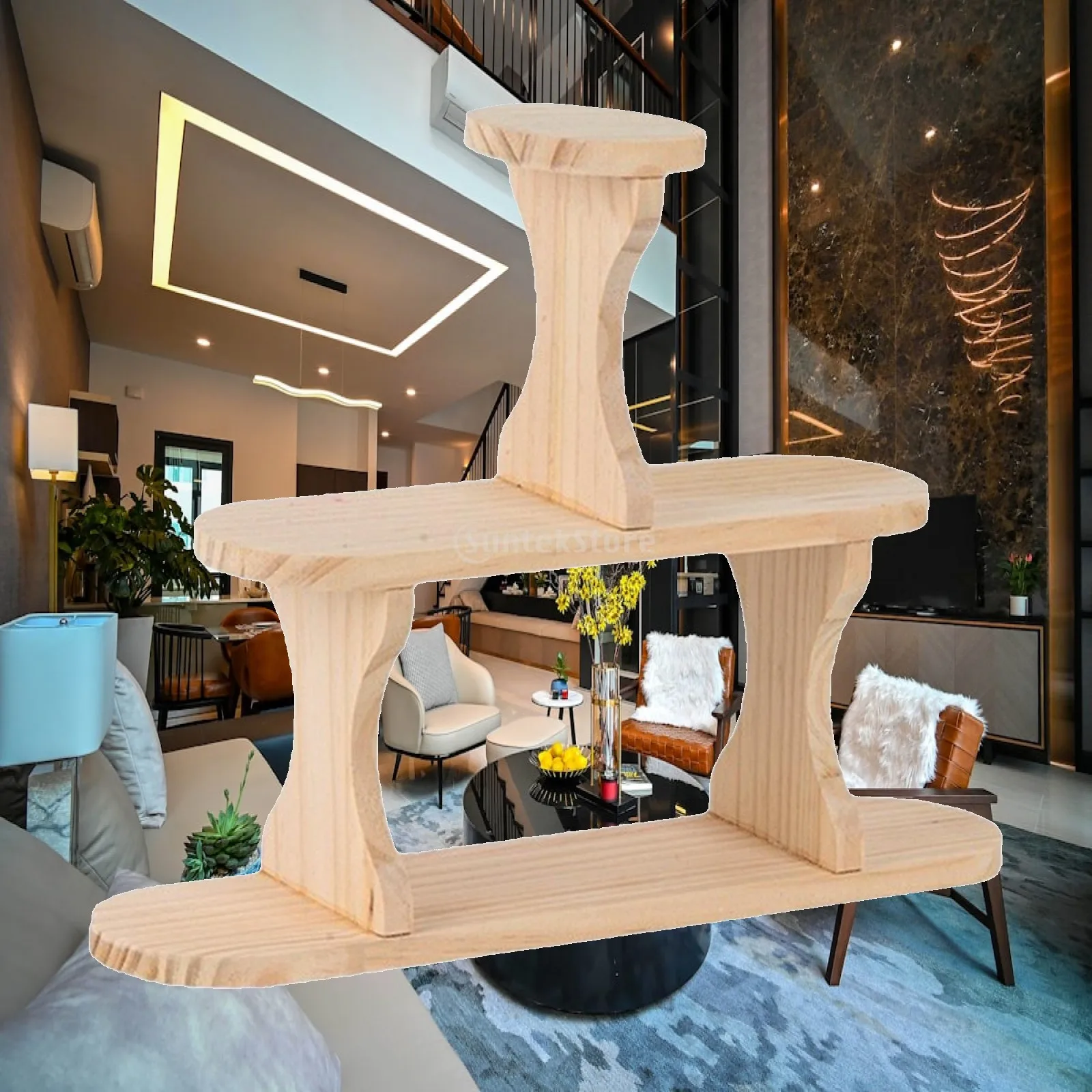Multi Layer Storage Rack Small Statues Dolls Displaying Decorative Plant Holder Tiered Plant Shelf Wooden Tabletop Plant Stand