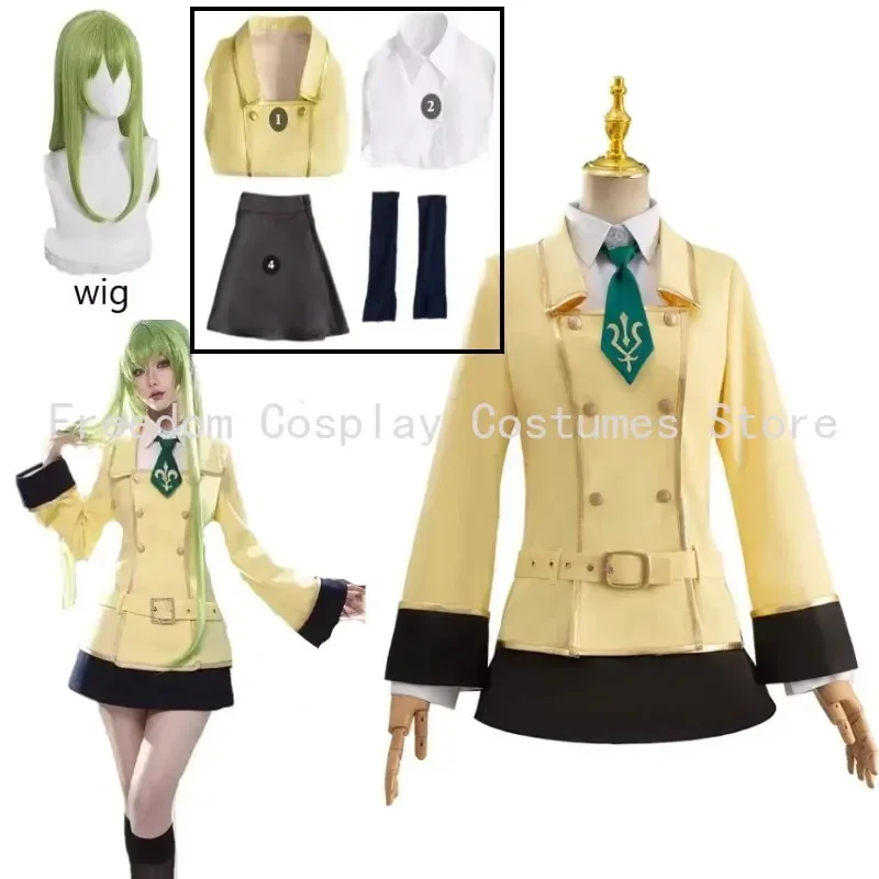 

♥ New 2026 Anime C.C. Cosplay Costume Wig C2 Code Geass: Lelouch of the Rebellion Stockings Bow Uniform ★Bear House