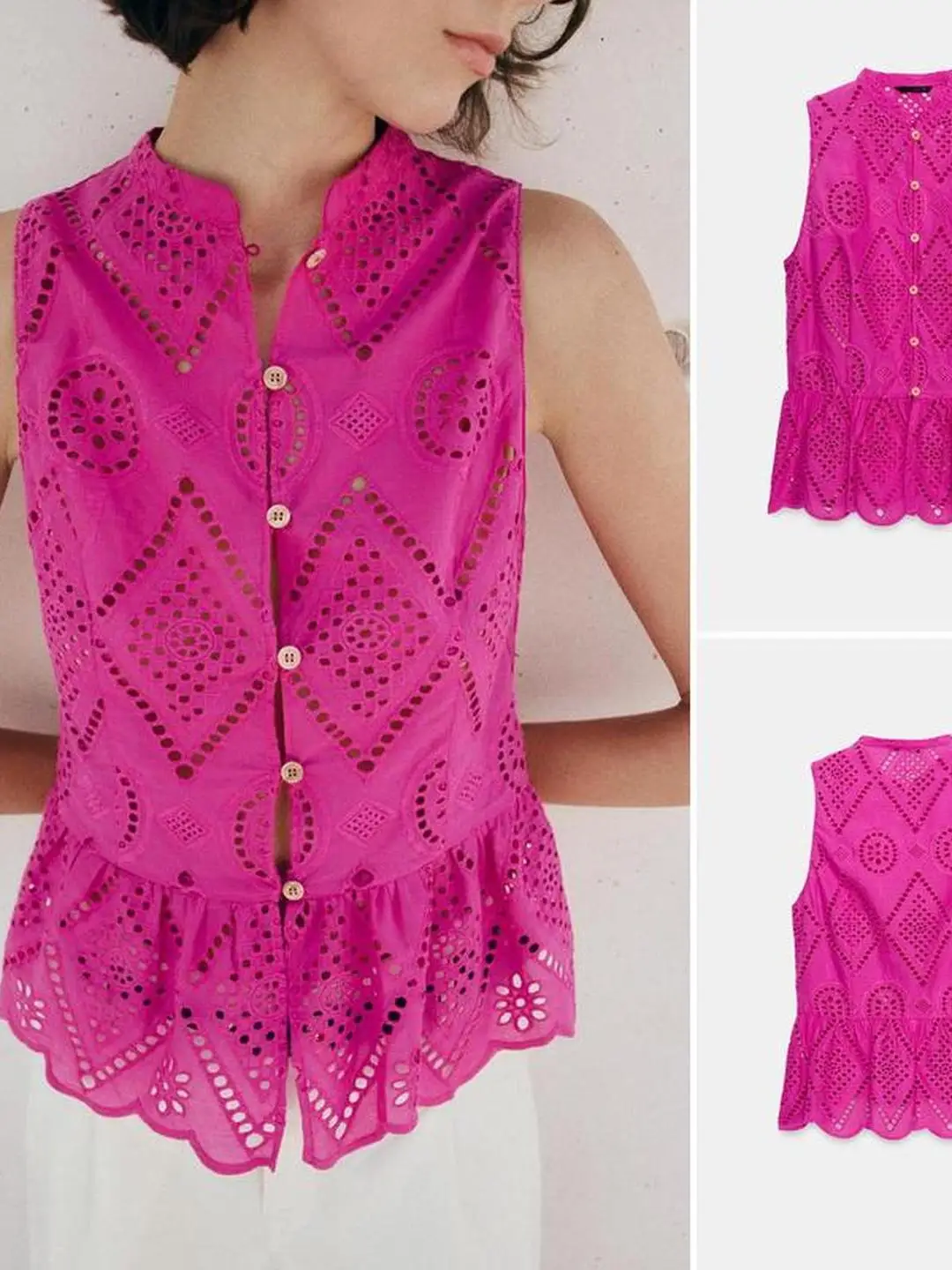 Summer Casual Style round Neck Sleeveless Embroidered Short Skirt Design Nine Points Top Women's Fashion Polyester Fiber Vest