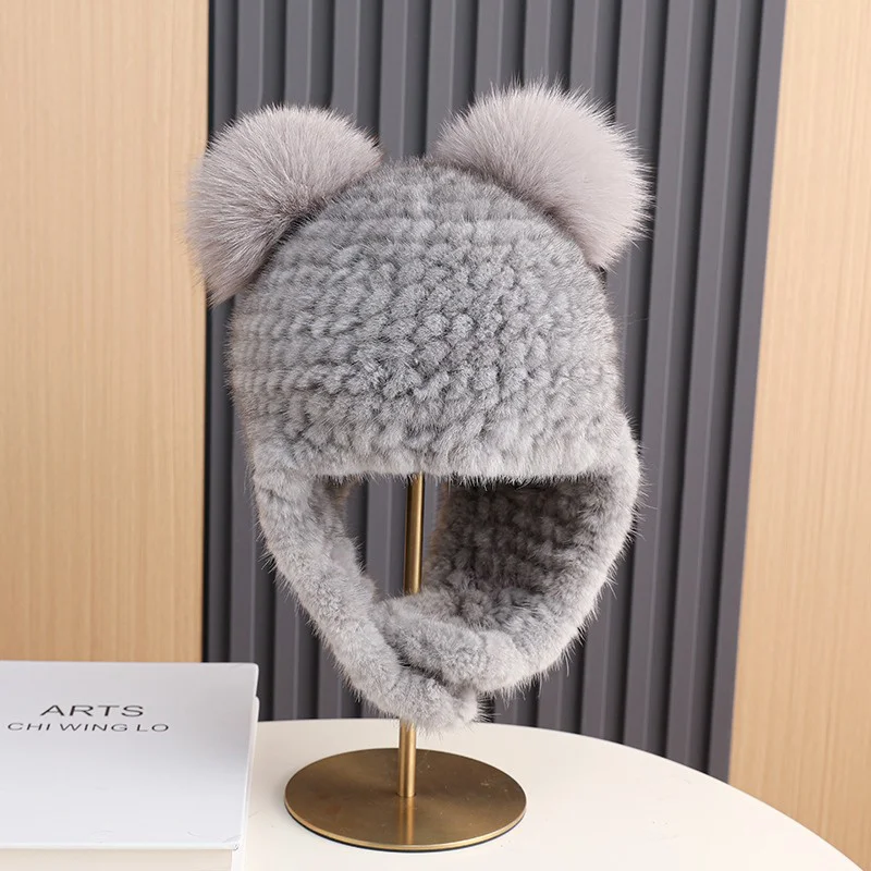 Korean Winter Knitted Hat Mink Hair Women's Fashion Cat Ear Casual Hat Outdoor Thickened Warm Ear Protection Hat 2023