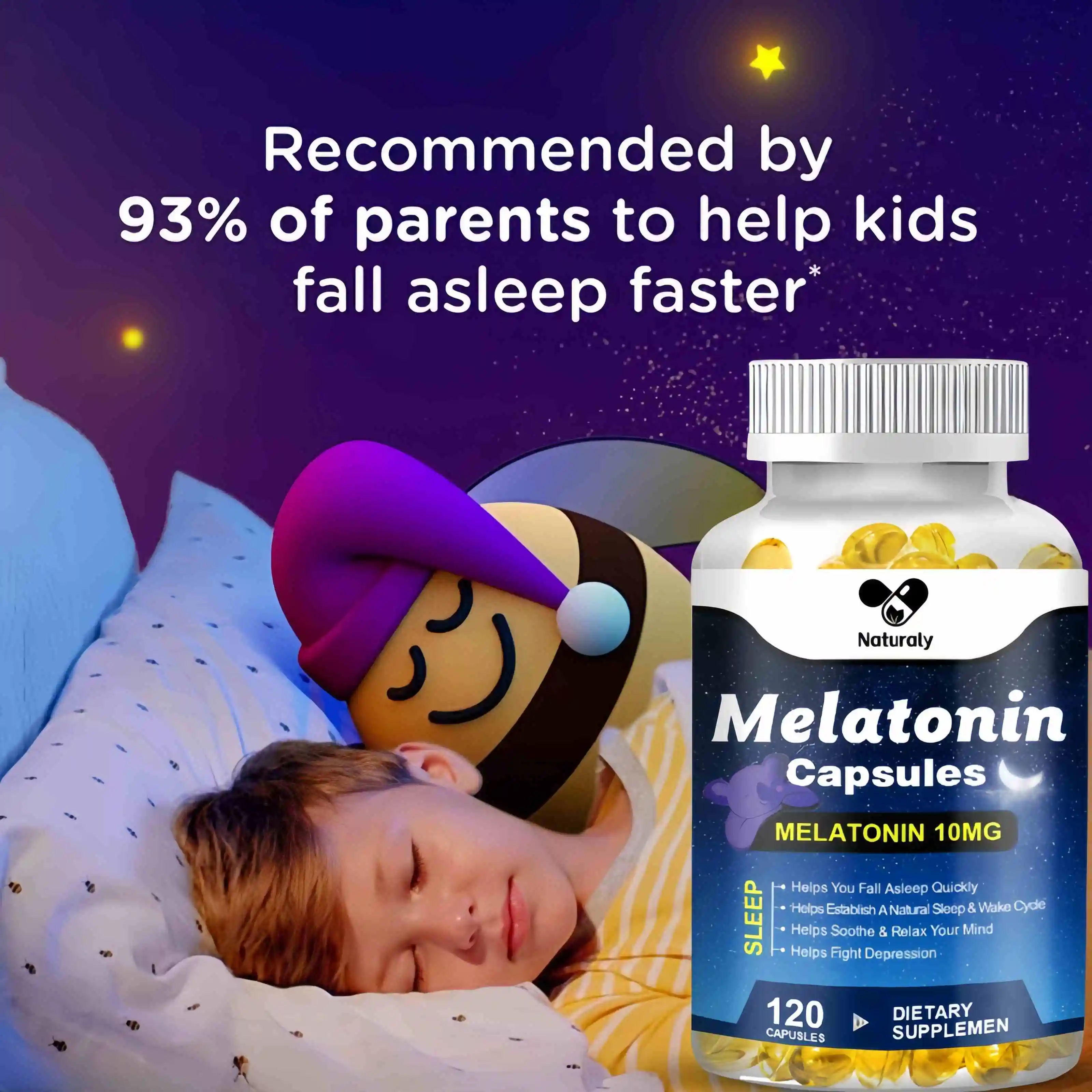 Melatonin Capsules Anxiety Stress Relief Help Deep Sleep Save Help Insomnia  Aiding Fall Asleep