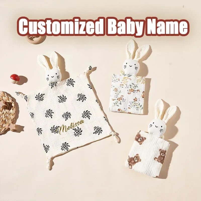 

Personalized Baby Name Comforter Security Blanket Cotton Muslin Baby Soother Appease Children newborn accessories Baby Item Gift