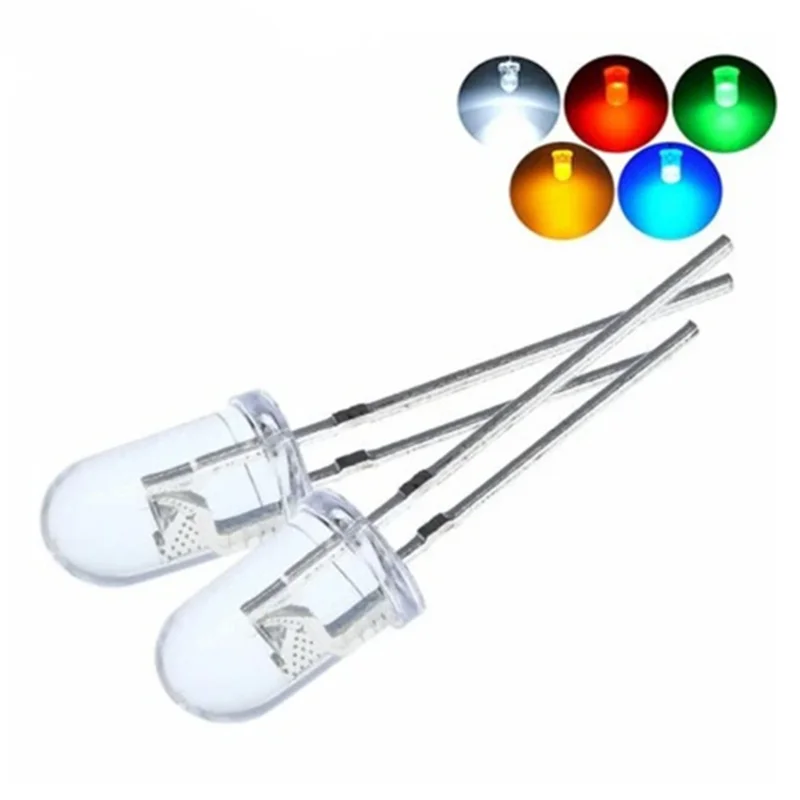 100 шт., высококачественные прозрачные круглые 5 мм, супер яркие, прозрачные, зеленые, красные, белые, желтые, синие светодиодные лампы, излучающие диод