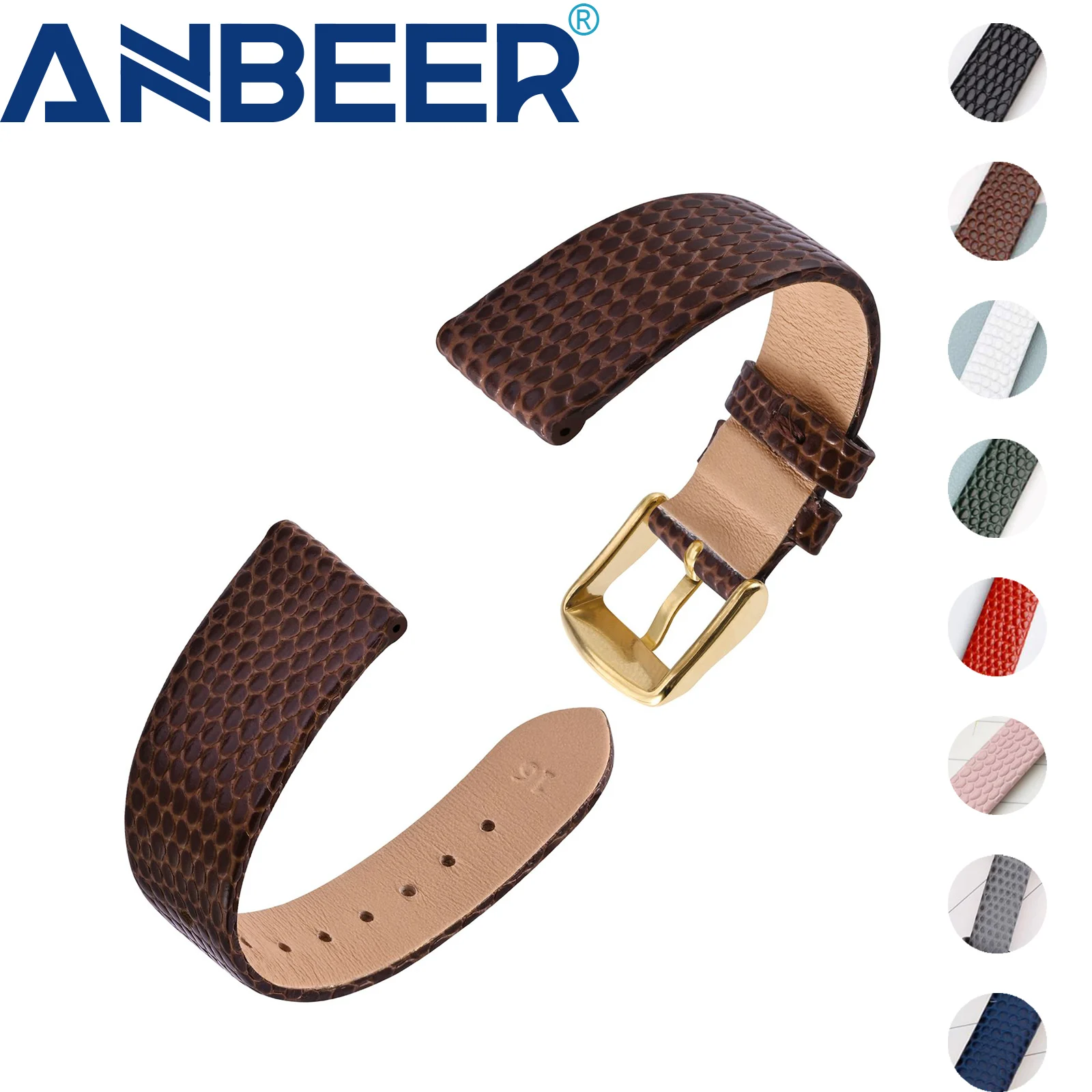 

ANBEER Women watch Strap，Slim Leather watch Band Gold Steel Buckle