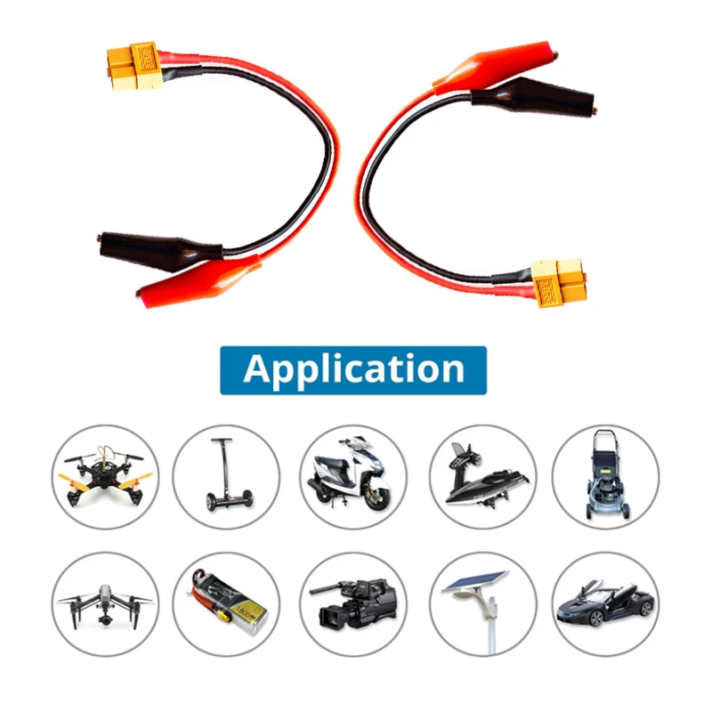 2Pcs XT60 Female Plug to  Alligator clip Connector Adapter Charge Cable Lead Wire 14awg 15cm/30cm for ISDT Style Chargers