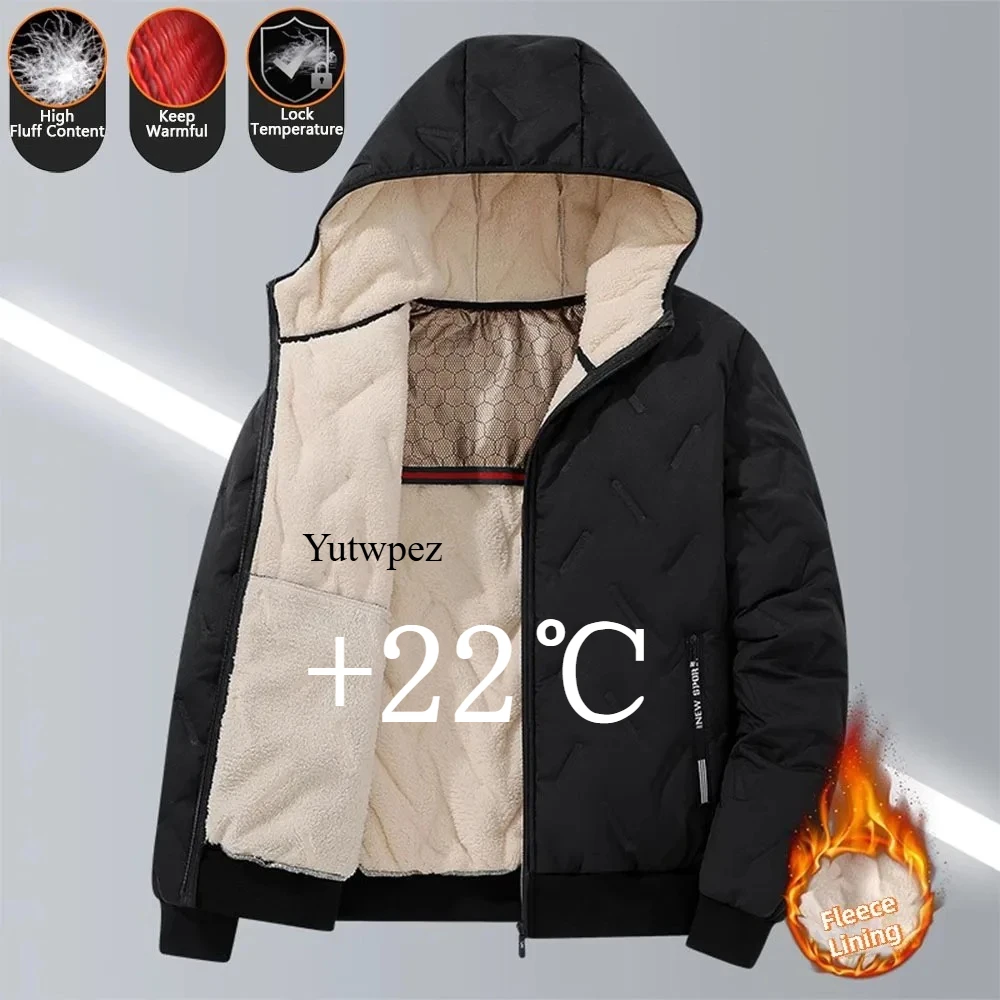 Men's Winter Warm Windproof Padded Jacket Outdoor Climbing Fleece Lining Parkas Men Camping Hiking Sports Hooded Casual Coats