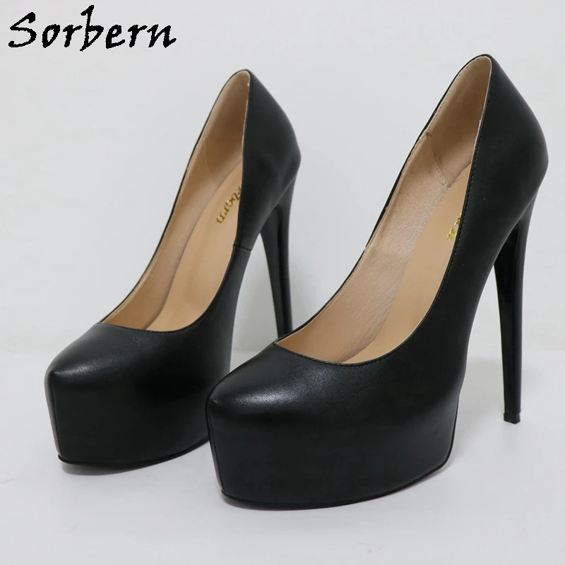 Sorbern Classical Black Matte Women Pump Size Eu33-48 Plus Size Shoes High Heels Hidden Platform Stilettos Custom Colors