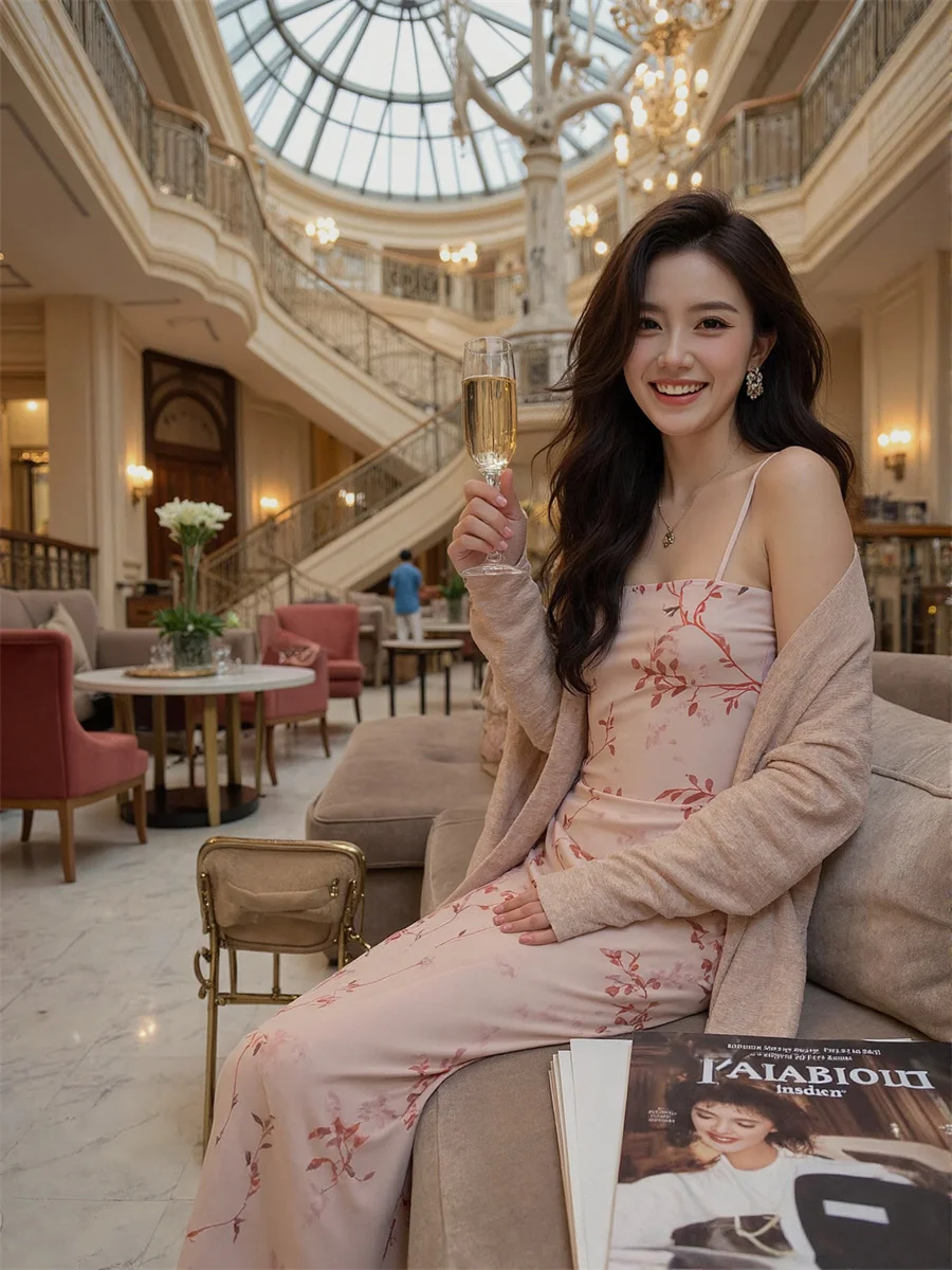 Sukienki damskie Y2K różowe dopasowane do kostek w stylu chińskim plisowane ręcznie plisowane falbany marszczenia smocking warstwy