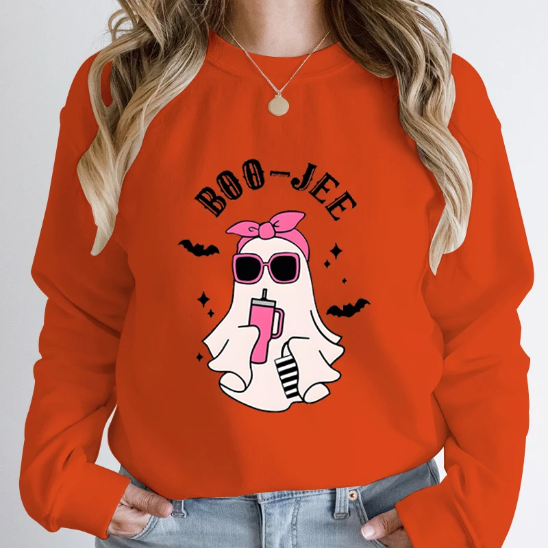 

Fashion Halloween Ghost Boo-jee Print Sweatshirt Autumn Winter Long Sleeve Round Neck Casual Pullovers Women Hoodless Sweatshirt