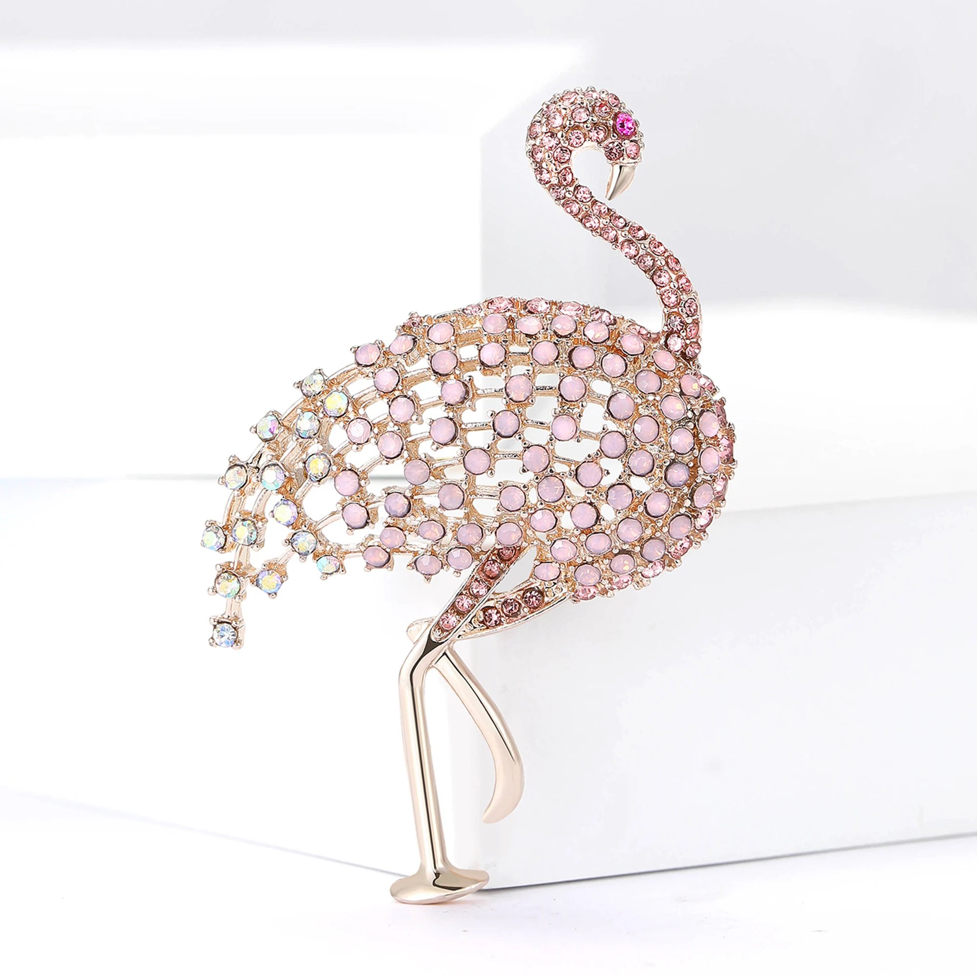 Rhinestone Flamingo Brooches for Women Unisex Enamel Animal Pins Event Party Backpack Decoration Clothes Accessories