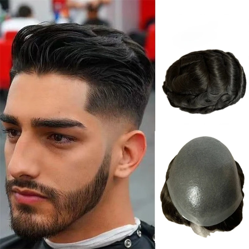 Super Thin Skin PU Men Hair Prosthesis System Men Toupee Invisible Natural Human Hair Replacement Unit Male Wig Hairpiece 6 Inch