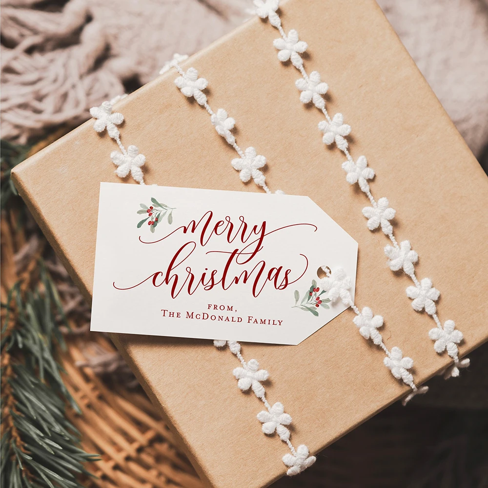 

Custom Merry Christmas Gift Tags Watercolor Happy Holidays Personlized Christmas Party Favor Ivy Gift Tags Decorations