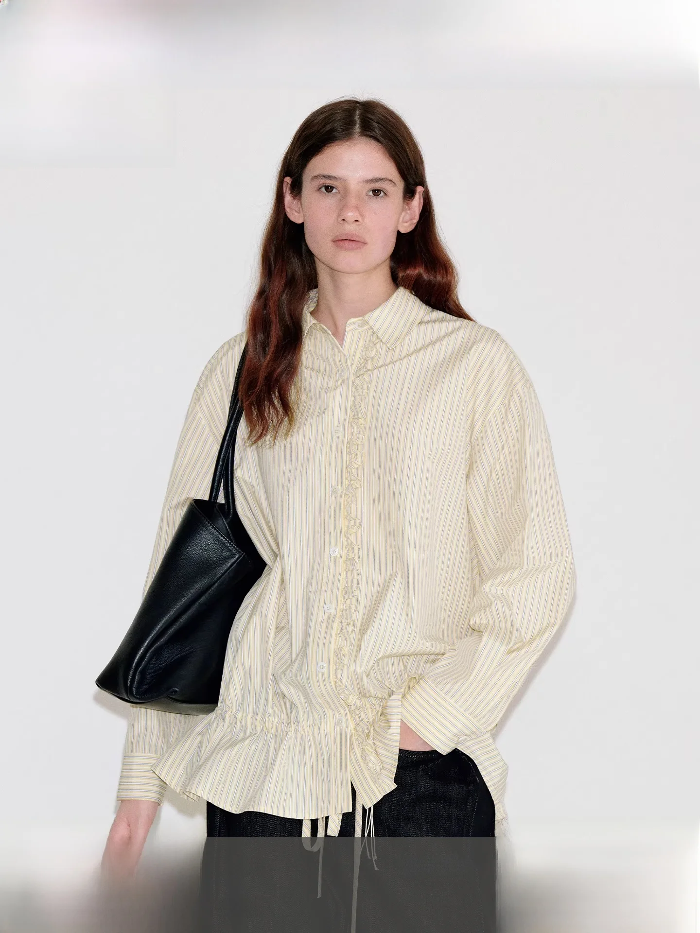 

Женская повседневная полосатая рубашка Fano Spring 2026 с завязками и декором в виде лотоса, дышащая, свободного кроя, с длинными рукавами