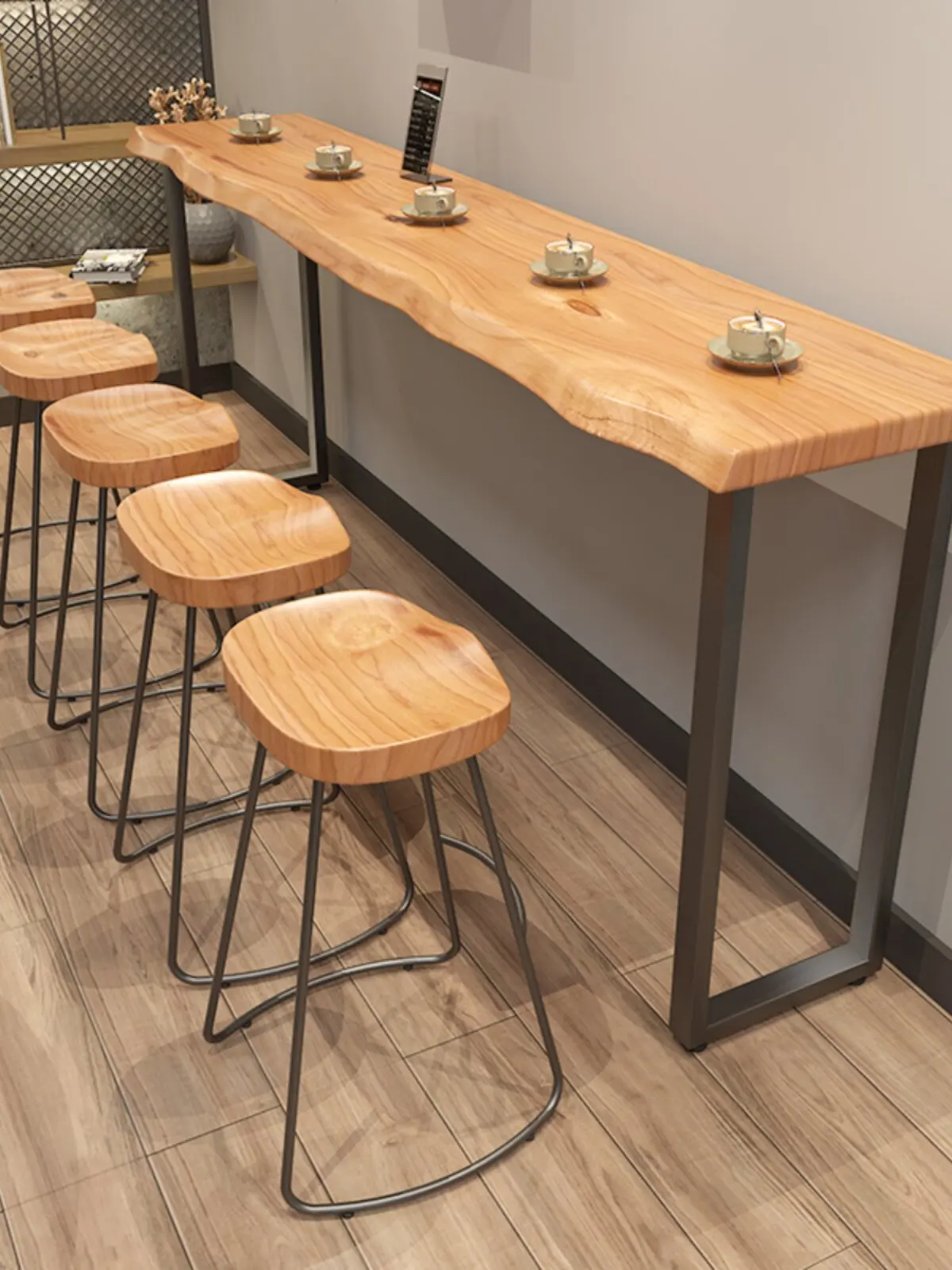 Solid Wood Rectangular Commercial Bar Counter High-top Table Dining Coffee Bar Home Wall-Leaning Minimalist American Style Table