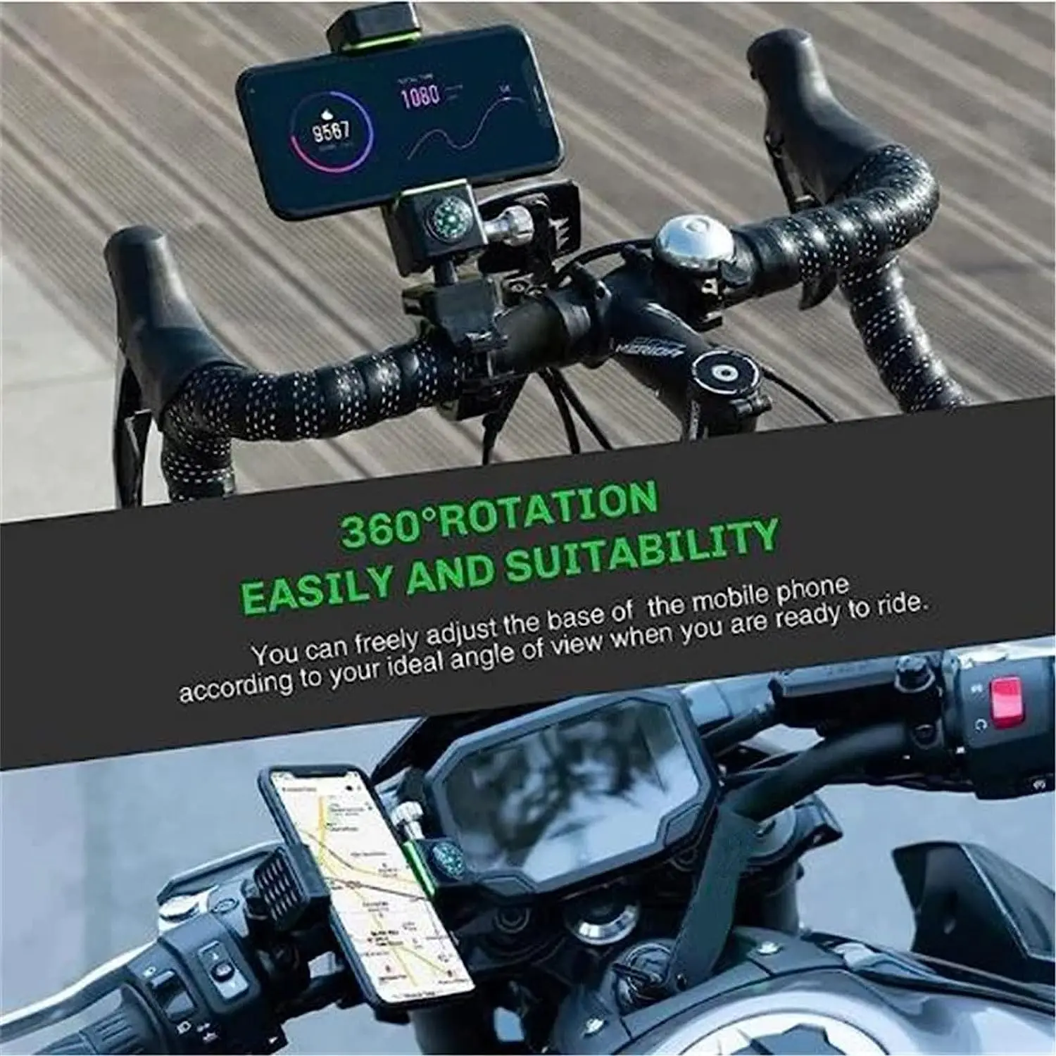 Bike Phone Mount, Bicycle & Motorcycle Handlebar Cell Phone Holder Universal with 360° Rotation for Phone 4.7" - 6.8" Cellphone - view 6