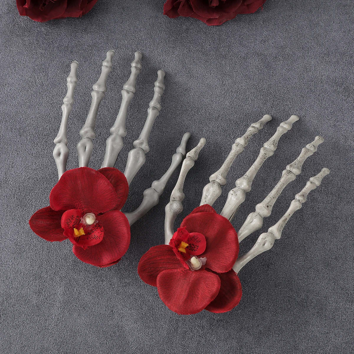 AWAYTR Skull Skeleton Hand Retro Rose Hair Clip Cos Hair Accessories Bone Hairpin Halloween Party Gifts For Women Hair Accessori